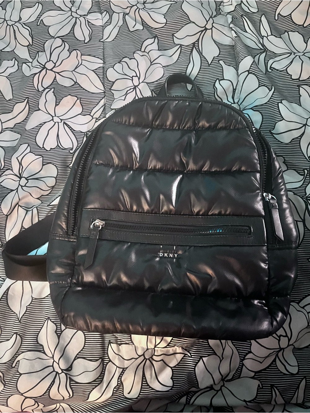 DKNY Black Quilted Puffer Mini Backpack